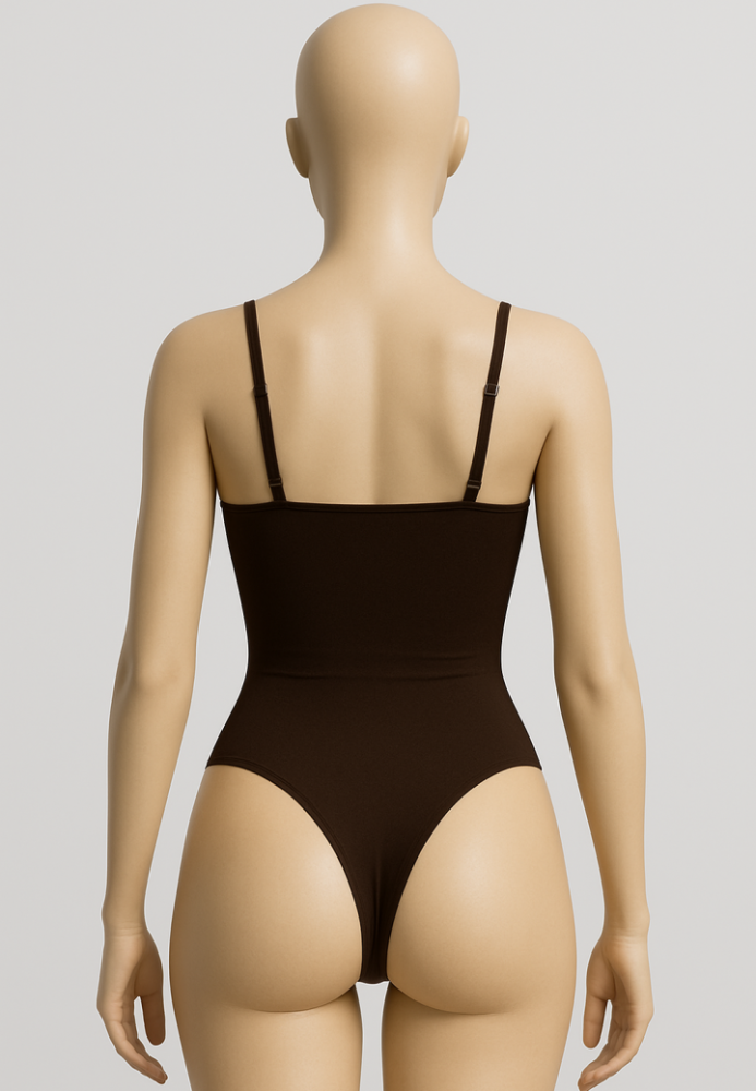 Body Modelator Tanga cu Bretele Subțiri Reglabile,Culoare Maro,Engros